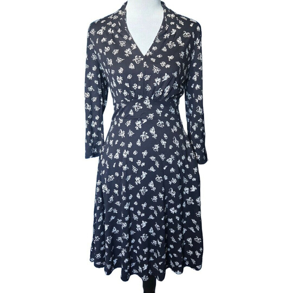 French Connection Fayola Meadow Dress 0 NEW Navy Floral Cottagecore Quiet Luxury - Picture 3 of 9